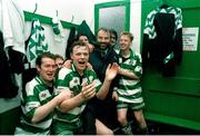 3 April 1994; Shamrock Rovers players, from left, Derek McGrath, Eoin Mullen, and Gino Brazil with club owner John McNamara after the Bord Gáis National League match between Shamrock Rovers and Cork City at the RDS in Dublin. Photo by Sportsfile.