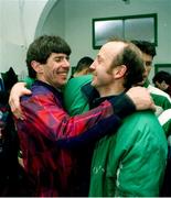 3 April 1994; Alan O'Neill, left, and Terry Eviston of Shamrock Rovers after the Bord Gáis National League match between Shamrock Rovers and Cork City at the RDS in Dublin. Photo by Sportsfile.