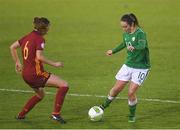 5 April 2018; Megan Mackey of Republic of Ireland  in action against Damaris Egurrola of Spain during the UEFA Women's U19 European Championship Elite Round Qualifier match between Spain and Republic of Ireland at Turners Cross in Cork. Photo by Eóin Noonan/Sportsfile