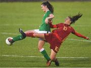 5 April 2018; Alex Kavanagh of Republic of Ireland is tackled by Paula Fernández of Spain during the UEFA Women's U19 European Championship Elite Round Qualifier match between Spain and Republic of Ireland at Turners Cross in Cork. Photo by Eóin Noonan/Sportsfile