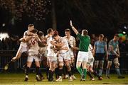 5 April 2018; Trinity players celebrate following the Annual Rugby Colours Match 2018 match between UCD and Trinity at College Park in Trinity College, Dublin. Photo by Stephen McCarthy/Sportsfile