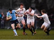 5 April 2018; Harry Byrne of UCD makes a break during the Annual Rugby Colours Match 2018 match between UCD and Trinity at College Park in Trinity College, Dublin. Photo by Stephen McCarthy/Sportsfile