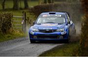 6 April 2018; Derek McGarrity and Paddy Robinson, in a Subaru Impreza WRC S14, during Day One of the 2018 UAC Easter Stages rally, round two of the Irish Tarmac rally championship, at Special Stage 1, Lady Hill/Ballyclare, in Co. Antrim. Photo by Philip Fitzpatrick/Sportsfile