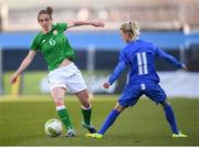 6 April 2018; Karen Duggan of Republic of Ireland in action against Patrícia Hmírová of Slovakia during the 2019 FIFA Women's World Cup Qualifier match between Republic of Ireland and Slovakia at Tallaght Stadium in Tallaght, Dublin. Photo by Stephen McCarthy/Sportsfile
