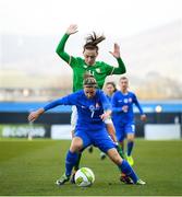 6 April 2018; Patrícia Fischerová of Slovakia in action against Katie McCabe of Republic of Ireland during the 2019 FIFA Women's World Cup Qualifier match between Republic of Ireland and Slovakia at Tallaght Stadium in Tallaght, Dublin. Photo by Stephen McCarthy/Sportsfile