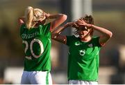 6 April 2018; Leanne Kiernan, right, and Megan Connolly of Republic of Ireland shield their eyes from the sun during the 2019 FIFA Women's World Cup Qualifier match between Republic of Ireland and Slovakia at Tallaght Stadium in Tallaght, Dublin. Photo by Stephen McCarthy/Sportsfile