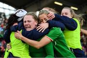 6 April 2018; Amber Barrett of Republic of Ireland celebrates after scoring her side's winning goal, with team-mates, including Denise O'Sullivan, during the 2019 FIFA Women's World Cup Qualifier match between Republic of Ireland and Slovakia at Tallaght Stadium in Tallaght, Dublin. Photo by Stephen McCarthy/Sportsfile