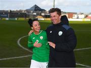 6 April 2018; Sophie Perry-Campbell and Republic of Ireland head coach Colin Bell following the 2019 FIFA Women's World Cup Qualifier match between Republic of Ireland and Slovakia at Tallaght Stadium in Tallaght, Dublin. Photo by Stephen McCarthy/Sportsfile