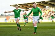 6 April 2018; Amber Barrett of Republic of Ireland celebrates after scoring her side's winning goal, with team-mate Katie McCabe, left, during the 2019 FIFA Women's World Cup Qualifier match between Republic of Ireland and Slovakia at Tallaght Stadium in Tallaght, Dublin. Photo by Stephen McCarthy/Sportsfile