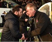 6 April 2018; Managers Stephen Bradley of Shamrock Rovers, left, and Stephen Kenny of Dundalk shake hands prior to the SSE Airtricity League Premier Division match between Dundalk and Shamrock Rovers at Oriel Park in Dundalk, Louth.  Photo by Seb Daly/Sportsfile
