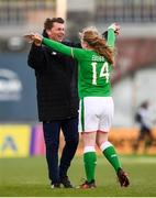 6 April 2018; Republic of Ireland head coach Colin Bell celebrates with winning goal scorer Amber Barrett following the 2019 FIFA Women's World Cup Qualifier match between Republic of Ireland and Slovakia at Tallaght Stadium in Tallaght, Dublin. Photo by Stephen McCarthy/Sportsfile