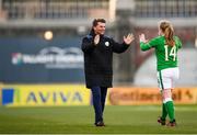 6 April 2018; Republic of Ireland head coach Colin Bell celebrates with winning goal scorer Amber Barrett following the 2019 FIFA Women's World Cup Qualifier match between Republic of Ireland and Slovakia at Tallaght Stadium in Tallaght, Dublin. Photo by Stephen McCarthy/Sportsfile