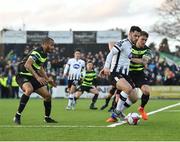 6 April 2018; Patrick Hoban of Dundalk in action against Ethan Boyle, left, and Lee Grace of Shamrock Rovers during the SSE Airtricity League Premier Division match between Dundalk and Shamrock Rovers at Oriel Park in Dundalk, Louth.  Photo by Seb Daly/Sportsfile