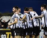 6 April 2018; Patrick Hoban, left, of Dundalk celebrates following his side's opening goal scored by team-mate Robbie Benson during the SSE Airtricity League Premier Division match between Dundalk and Shamrock Rovers at Oriel Park in Dundalk, Louth.  Photo by Seb Daly/Sportsfile