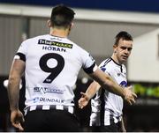 6 April 2018; Robbie Benson, right, of Dundalk is congratulated by team-mate Patrick Hoban after scoring his side's first goal during the SSE Airtricity League Premier Division match between Dundalk and Shamrock Rovers at Oriel Park in Dundalk, Louth.  Photo by Seb Daly/Sportsfile