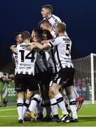 6 April 2018; Robbie Benson of Dundalk celebrates with team-mates after scoring his side's first goal during the SSE Airtricity League Premier Division match between Dundalk and Shamrock Rovers at Oriel Park in Dundalk, Louth.  Photo by Seb Daly/Sportsfile