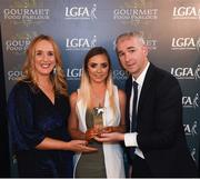 6 April 2018; Amy Louise Dempsey of Athlone Institute of Technology, Co Dublin, receiving her Gourmet Food Parlour LGFA HEC Rising Star Award from Donal Barry, Chairperson Ladies HEC, and Lorraine Heskin, MD Gourmet Food Parlour, at the Croke Park Hotel on Friday, April 6th. The Gourmet Food Parlour LGFA HEC Rising Stars recognised the best performers in the fourth, fifth and sixth tier competitions. GFP O’Connor Cup weekend was recently hosted by IT Blanchardstown and the GAA’s National Games Development Centre in Abbotstown. The Croke Park Hotel in Dublin, Jones' Road, Dublin. Photo by David Fitzgerald/Sportsfile