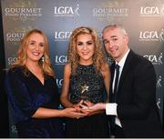 6 April 2018; Aoife McGough of Ulster University Coleraine, Co Derry, receiving her Gourmet Food Parlour LGFA HEC Rising Star Award from Donal Barry, Chairperson Ladies HEC, and Lorraine Heskin, MD Gourmet Food Parlour, at the Croke Park Hotel on Friday, April 6th. The Gourmet Food Parlour LGFA HEC Rising Stars recognised the best performers in the fourth, fifth and sixth tier competitions. GFP O’Connor Cup weekend was recently hosted by IT Blanchardstown and the GAA’s National Games Development Centre in Abbotstown. The Croke Park Hotel in Dublin, Jones' Road, Dublin. Photo by David Fitzgerald/Sportsfile