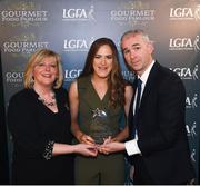 6 April 2018; Emma Murray of Waterford Institute of Technology, Co Waterford, receiving her Gourmet Food Parlour O’Connor Cup All Star Award from Marie Hickey, President of the LGFA, and Donal Barry, Chairperson Ladies HEC, at the Croke Park Hotel on Friday, April 6th. The Gourmet Food Parlour O’Connor Cup All Star team featured performers from the GFP O’Connor, Giles and Lynch Cup competitions. GFP O’Connor Cup weekend was recently hosted by IT Blanchardstown and the GAA’s National Games Development Centre in Abbotstown. The Croke Park Hotel in Dublin, Jones' Road, Dublin. Photo by David Fitzgerald/Sportsfile