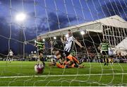 6 April 2018; Robbie Benson of Dundalk scores his side's first goal during the SSE Airtricity League Premier Division match between Dundalk and Shamrock Rovers at Oriel Park in Dundalk, Louth.  Photo by Seb Daly/Sportsfile