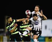 6 April 2018; Stephen O'Donnell and Robbie Benson of Dundalk in action against Roberto Lopes of Shamrock Rovers during the SSE Airtricity League Premier Division match between Dundalk and Shamrock Rovers at Oriel Park in Dundalk, Louth.  Photo by Seb Daly/Sportsfile