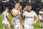 6 April 2018; Jacob Stockdale, left, and Andy Warwick of Ulster celebrate after the Guinness PRO14 Round 19 match between Edinburgh and Ulster at BT Murrayfield in Edinburgh, Scotland. Photo by Paul Devlin/Sportsfile