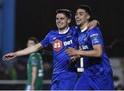 6 April 2018; Courtney Duffus, right, of Waterford FC celebrates with team-mate Gavin Holohan after he scored the winning goal during the SSE Airtricity League Premier Division match between Waterford FC and Cork City at the RSC in Waterford. Photo by Matt Browne/Sportsfile