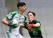 7 April 2018; Jason Doory of St Nathy's College in action against Kyran Robinson of Holy Trinity College during the Masita GAA All Ireland Post Primary Schools Paddy Drummond Cup Final match between St Nathy's College Ballaghaderreen and Holy Trinity College Cookstown at Croke Park in Dublin. Photo by Piaras Ó Mídheach/Sportsfile