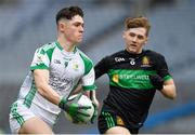 7 April 2018; Jason Doory of St Nathy's College in action against Conor Donnolly of Holy Trinity College during the Masita GAA All Ireland Post Primary Schools Paddy Drummond Cup Final match between St Nathy's College Ballaghaderreen and Holy Trinity College Cookstown at Croke Park in Dublin. Photo by Piaras Ó Mídheach/Sportsfile