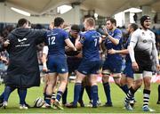 7 April 2018; Max Deegan of Leinster, centre, celebrates with teammates after scoring his side's third try during the Guinness PRO14 Round 19 match between Leinster and Zebre at the RDS Arena in Dublin. Photo by Sam Barnes/Sportsfile