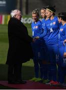 6 April 2018; President of Ireland Michael D Higgins meets the Slovakia team, including Diana Bartovicová, 16, prior to the 2019 FIFA Women's World Cup Qualifier match between Republic of Ireland and Slovakia at Tallaght Stadium in Tallaght, Dublin. Photo by Stephen McCarthy/Sportsfile