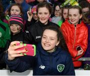 6 April 2018; Tyler Toland of Republic of Ireland with supporters following the 2019 FIFA Women's World Cup Qualifier match between Republic of Ireland and Slovakia at Tallaght Stadium in Tallaght, Dublin. Photo by Stephen McCarthy/Sportsfile