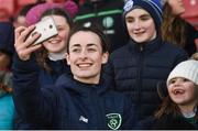 6 April 2018; Roma McLaughlin of Republic of Ireland with supporters following the 2019 FIFA Women's World Cup Qualifier match between Republic of Ireland and Slovakia at Tallaght Stadium in Tallaght, Dublin. Photo by Stephen McCarthy/Sportsfile