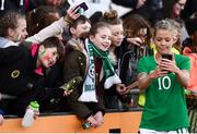 6 April 2018; Denise O'Sullivan of Republic of Ireland with supporters following the 2019 FIFA Women's World Cup Qualifier match between Republic of Ireland and Slovakia at Tallaght Stadium in Tallaght, Dublin. Photo by Stephen McCarthy/Sportsfile