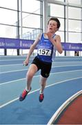 7 April 2018; David Mannion of South Galway AC, on his way to winning the Under 14 Boys 4x200m relay team event, during the Irish Life Health National Juvenile Indoor Championships day 1 at Athlone IT in Athlone, Co Westmeath. Photo by Tomás Greally/Sportsfile