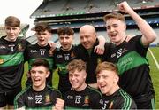 7 April 2018; Holy Trinity College coach Peter Canavan celebrates with players after the Masita GAA All Ireland Post Primary Schools Paddy Drummond Cup Final match between St Nathy's College Ballaghaderreen and Holy Trinity College Cookstown at Croke Park in Dublin. Photo by Piaras Ó Mídheach/Sportsfile