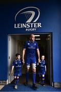 7 April 2018; Matchday mascots 7 year old Eve Kilcline, from Goatstown, Dublin, and 9 year old Jonathan O’Donnell, from Coolmine, Dublin, with Leinster captain Devin Toner ahead of the Guinness PRO14 Round 19 match bewteen Leinster and Zebre at the RDS Arena in Dublin. Photo by Sam Barnes/Sportsfile