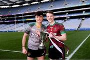 7 April 2018; St Ronan's College players Luke Mulholland, left, and Aidan Mulholland celebrate with the cup after the Masita GAA All Ireland Post Primary Schools Hogan Cup Final match between Rice College Westport and St Ronan's College Lurgan at Croke Park in Dublin. Photo by Piaras Ó Mídheach/Sportsfile