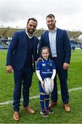 7 April 2018; Matchday mascot 7 year old Eve Kilcline, from Goatstown, Dublin, with Leinster players Isa Nacewa and Sean O'Brien ahead of the Guinness PRO14 Round 19 match bewteen Leinster and Zebre at the RDS Arena in Dublin. Photo by Ramsey Cardy/Sportsfile