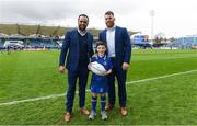 7 April 2018; Matchday mascot 9 year old Jonathan O’Donnell, from Coolmine, Dublin, with Leinster players Isa Nacewa and Sean O'Brien ahead of the Guinness PRO14 Round 19 match bewteen Leinster and Zebre at the RDS Arena in Dublin. Photo by Ramsey Cardy/Sportsfile