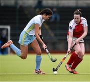 8 April 2018; Katie Morris of Pegasus in action against Sarah Young of UCD during the Women's Irish Senior Cup Final match between UCD and Pegasus at the National Hockey Stadium in UCD, Dublin. Photo by David Fitzgerald/Sportsfile