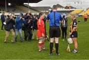 8 April 2018; A general view of photographers as referee Ray Kelly talks to team captains Aoife Murray of Cork and Shelly Farrell of Kilkenny before the Littlewoods Ireland Camogie League Division 1 Final match between Kilkenny and Cork at Nowlan Park in Kilkenny. Photo by Piaras Ó Mídheach/Sportsfile