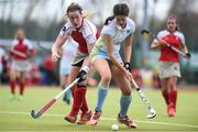 8 April 2018; Sarah Young of UCD in action against Hannah Grieve of Pegasus during the Women's Irish Senior Cup Final match between UCD and Pegasus at the National Hockey Stadium in UCD, Dublin. Photo by David Fitzgerald/Sportsfile