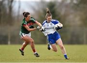8 April 2018; Rosemary Courtney of Monaghan in action against Orla Conlon of Mayo during the Lidl Ladies Football National League Division 1 Round 5 match between Mayo and Monaghan at Swinford Amenity Park in Kiltimagh Road, Swinford, Co. Mayo. Photo by Eóin Noonan/Sportsfile
