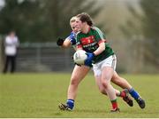 8 April 2018; Tamara O'Connor of Mayo in action against Ellen McCarron of Monaghan during the Lidl Ladies Football National League Division 1 Round 5 match between Mayo and Monaghan at Swinford Amenity Park in Kiltimagh Road, Swinford, Co. Mayo. Photo by Eóin Noonan/Sportsfile