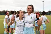 8 April 2018; UCD players Leah McGuire, left, and Deirdre Duke celebrate following the Women's Irish Senior Cup Final match between UCD and Pegasus at the National Hockey Stadium in UCD, Dublin. Photo by David Fitzgerald/Sportsfile