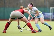 8 April 2018; Bethany Barr of UCD in action against Hannah Grieve of Pegasus during the Women's Irish Senior Cup Final match between UCD and Pegasus at the National Hockey Stadium in UCD, Dublin. Photo by David Fitzgerald/Sportsfile