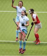 8 April 2018; Katie Mullan of UCD celebrates after scoring her side's third goal during the Women's Irish Senior Cup Final match between UCD and Pegasus at the National Hockey Stadium in UCD, Dublin. Photo by David Fitzgerald/Sportsfile