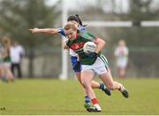 8 April 2018; Shauna Howley of Mayo in action against Josie Fitzpatrick of Monaghan during the Lidl Ladies Football National League Division 1 Round 5 match between Mayo and Monaghan at Swinford Amenity Park in Kiltimagh Road, Swinford, Co. Mayo. Photo by Eóin Noonan/Sportsfile