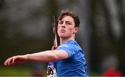 8 April 2018; Conor Cusack of Lake District Athletics, Co Mayo, competing in the U17 Men's Javelin Event during the Irish Life Health National Spring Throws at Templemore in Co. Tipperary. Photo by Sam Barnes/Sportsfile